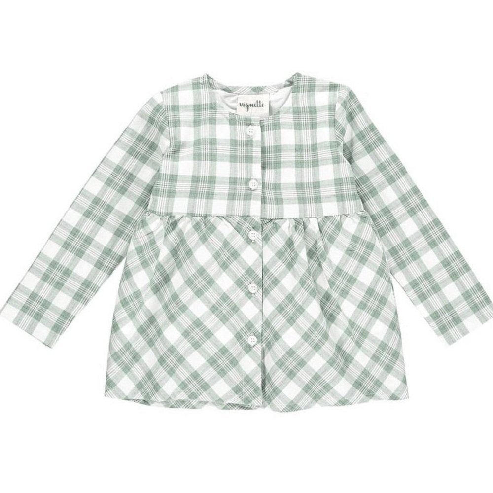 Vignette - Baby Girls Kit Dress in Leaf Green Plaid